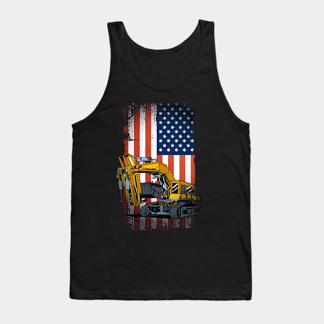 Funny Excavator Heavy Machinery US Flag Tank Top by MarkusShirts